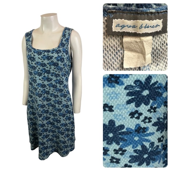 1990s Daisy Floral Sleeveless Cotton Mini Dress Cutouts Grunge / Women’s Large * - Picture 1 of 4